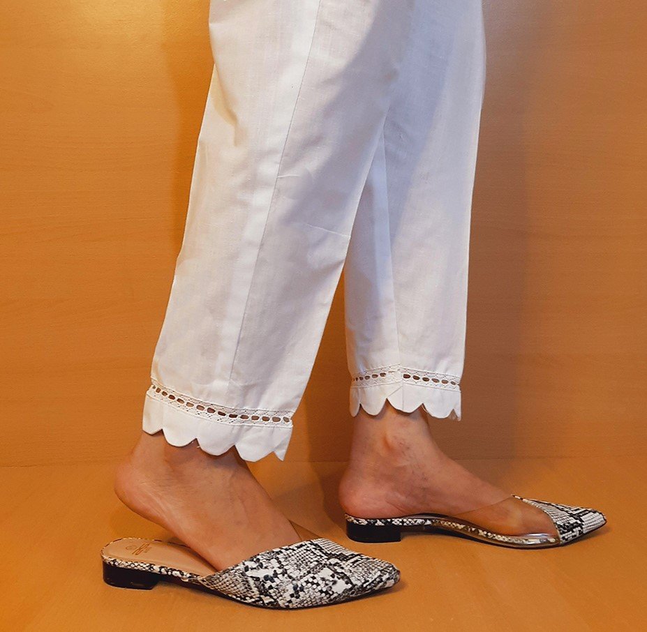 Laces Cut Design Trouser – Cotton – White – BGT34 - Silk Avenue
