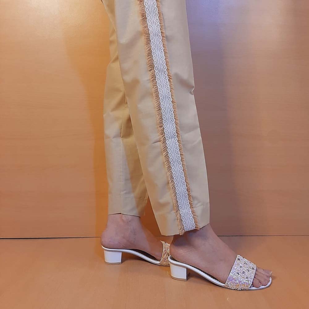 Side Lace Cotton Trouser - Beige - ZT527