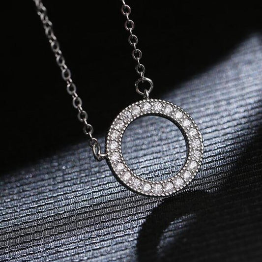Silver Round Circle Shape Necklace AAA Zircon  - AN101