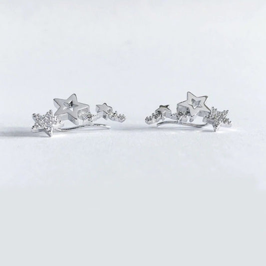 Star Design - Zircon Earring - Silver - AE179