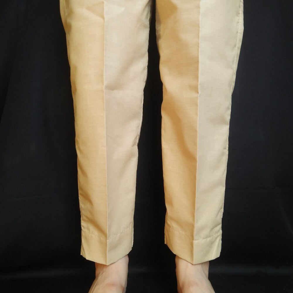plain trouser pant for women pure cotton beige