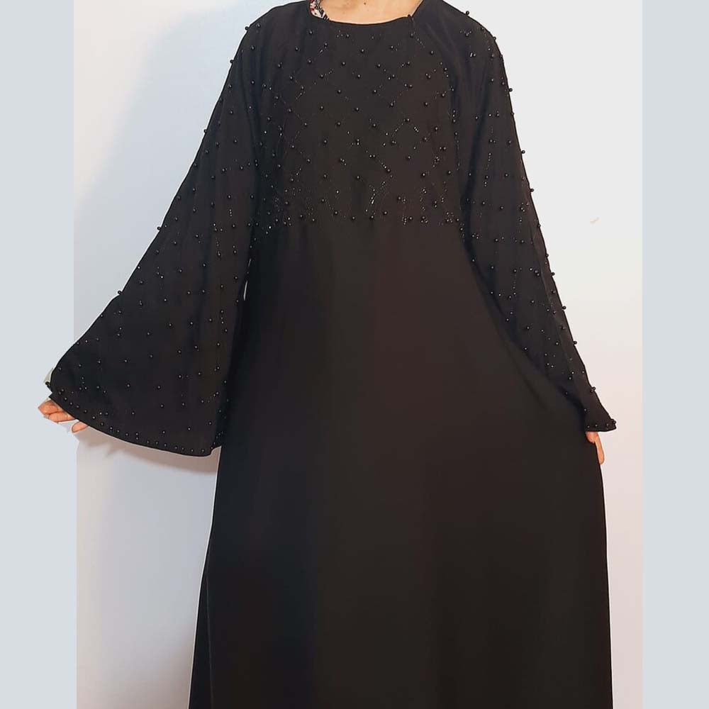 nidah maxi style abaya black beaded