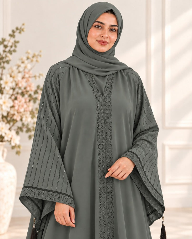 Beaded - Nidah Abaya - Green - BGA26