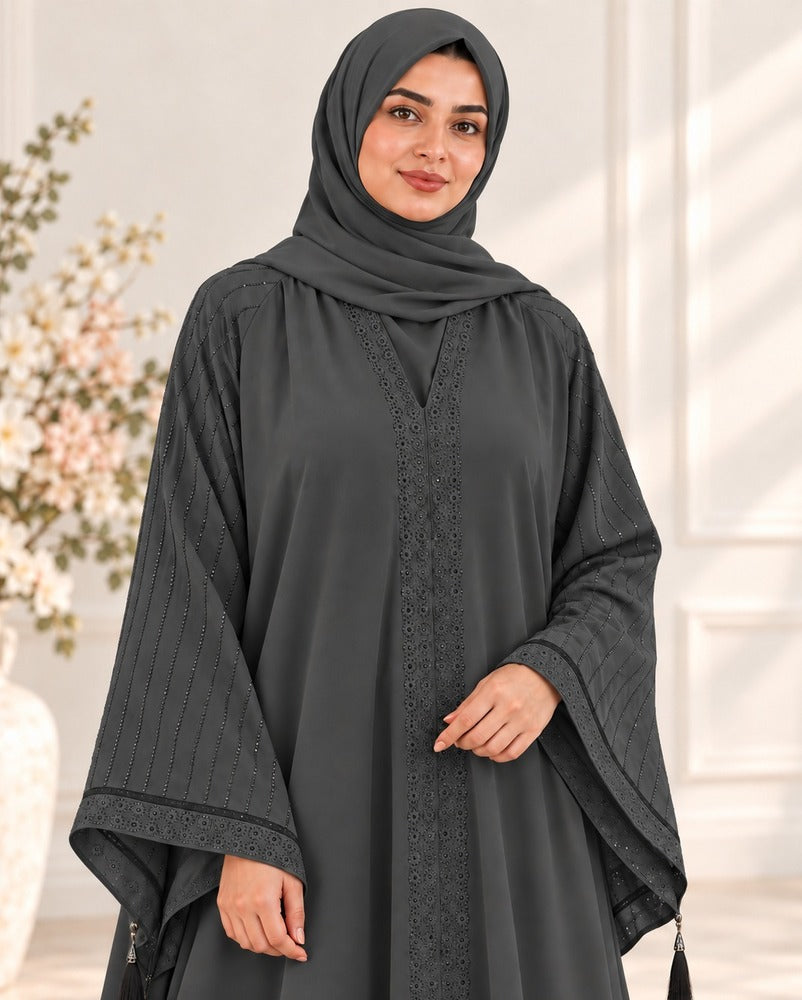 Beaded - Nidah Abaya - Grey - BGA25