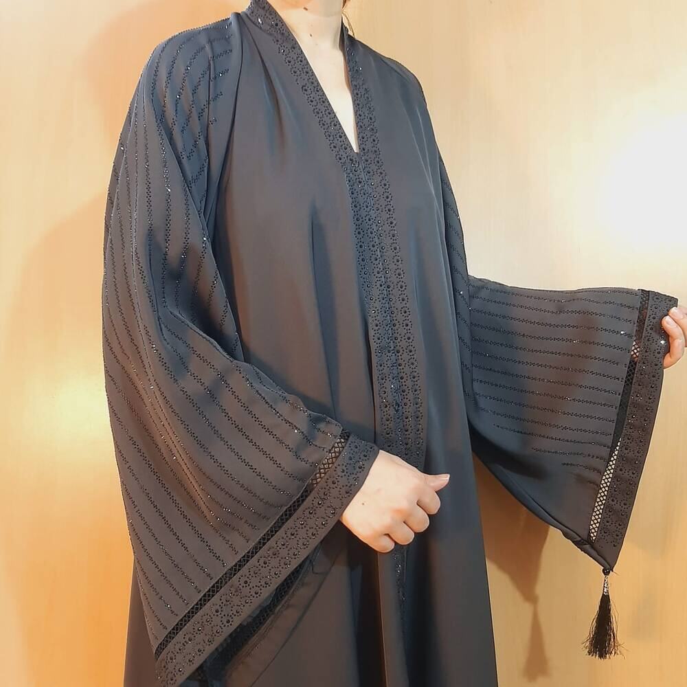 Beaded - Nidah Abaya - Grey - BGA25