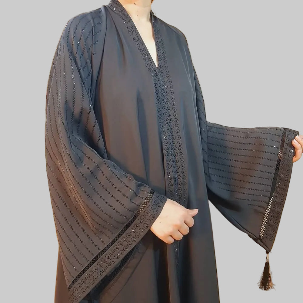 Beaded - Nidah Abaya - Grey - BGA25