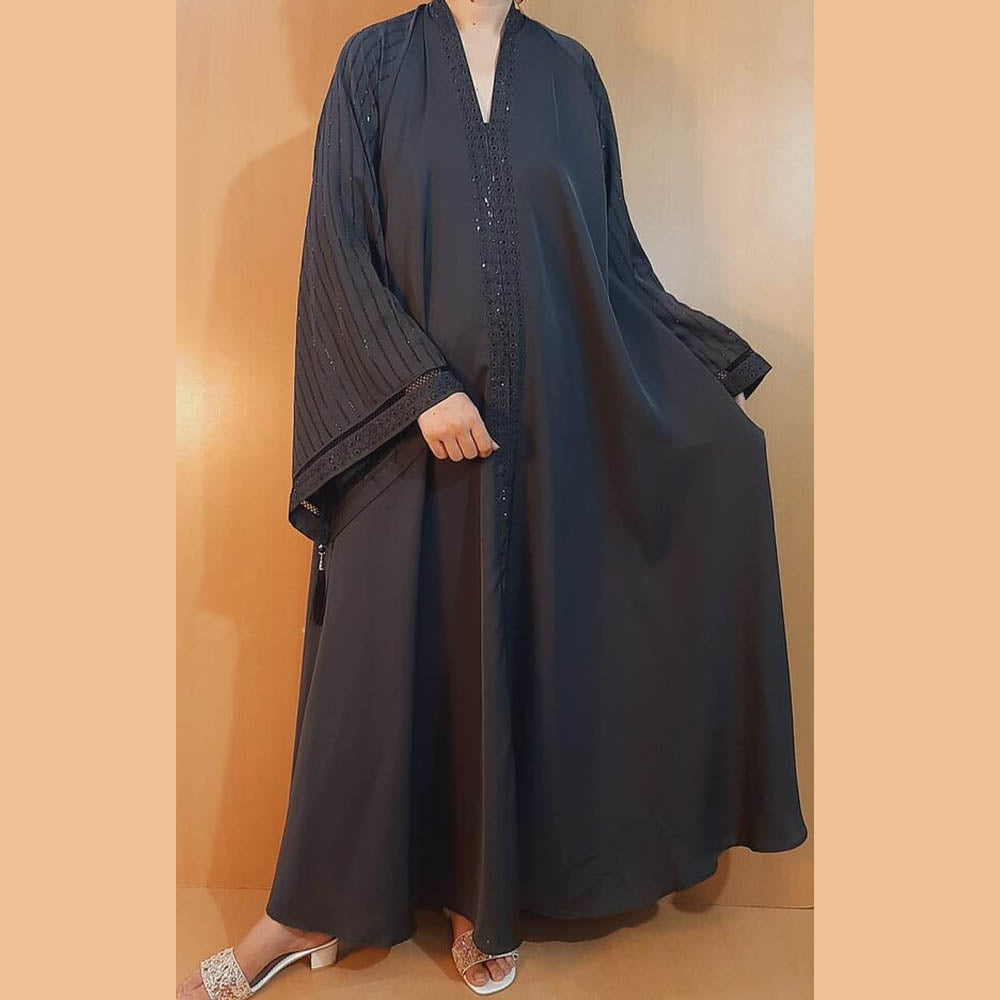 Beaded - Nidah Abaya - Grey - BGA25