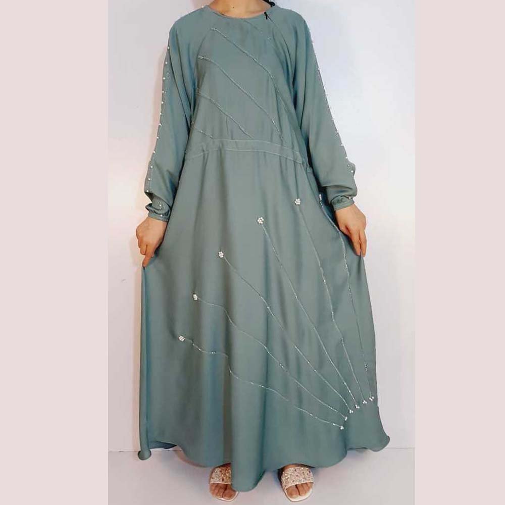 Beaded Nidah Fancy Abaya - Blue - ZA152