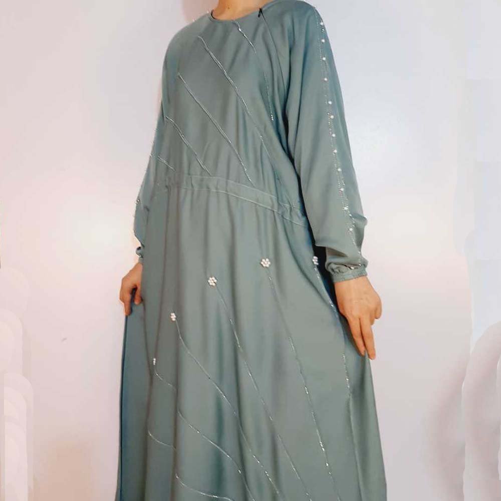 Beaded Nidah Fancy Abaya - Blue - ZA152