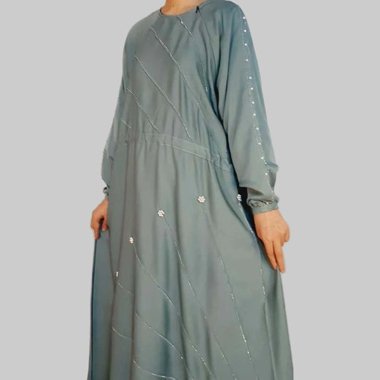 Beaded Nidah Fancy Abaya - Blue - ZA152