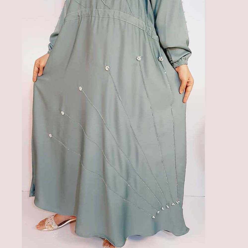 Beaded Nidah Fancy Abaya - Blue - ZA152