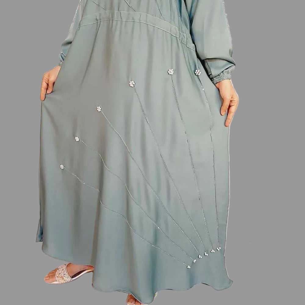 Beaded Nidah Fancy Abaya - Blue - ZA152