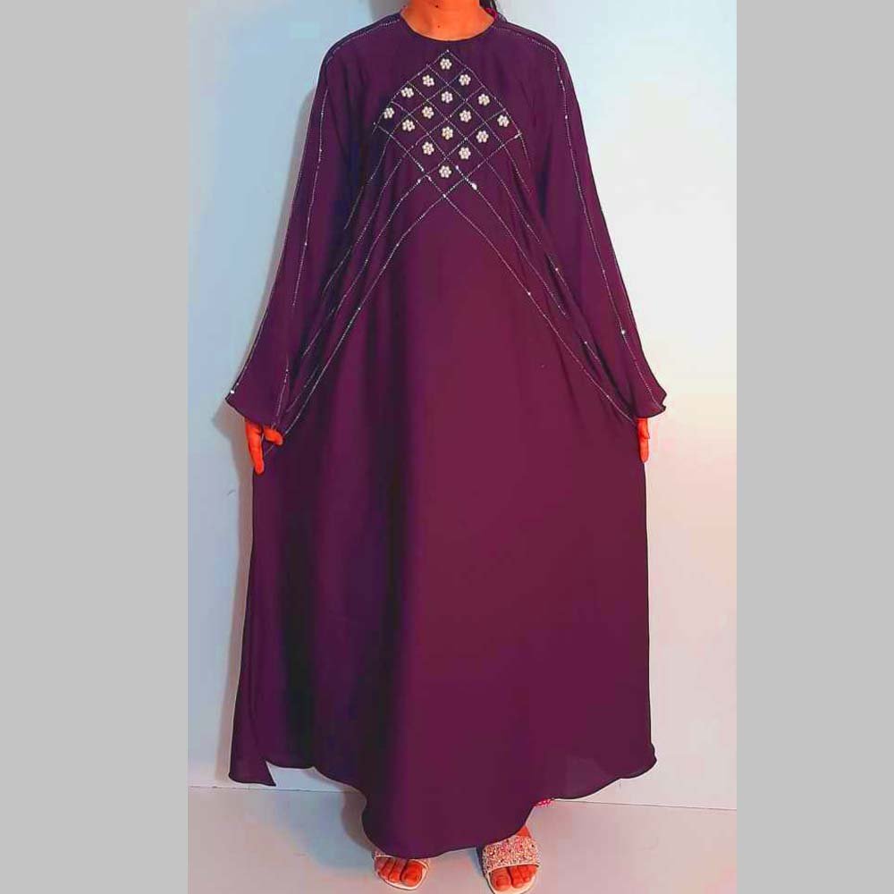 Beaded Nidah Fancy Abaya - Purple - ZA158