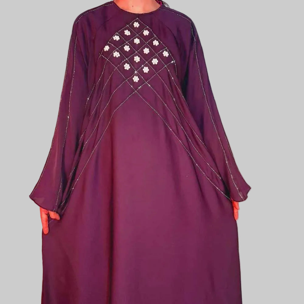 Beaded Nidah Fancy Abaya - Purple - ZA158