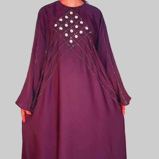 Beaded Nidah Fancy Abaya - Purple - ZA158
