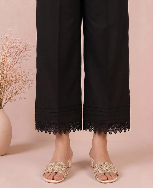 Cotton Palazzo With Bottom Lace - Black - ZT302