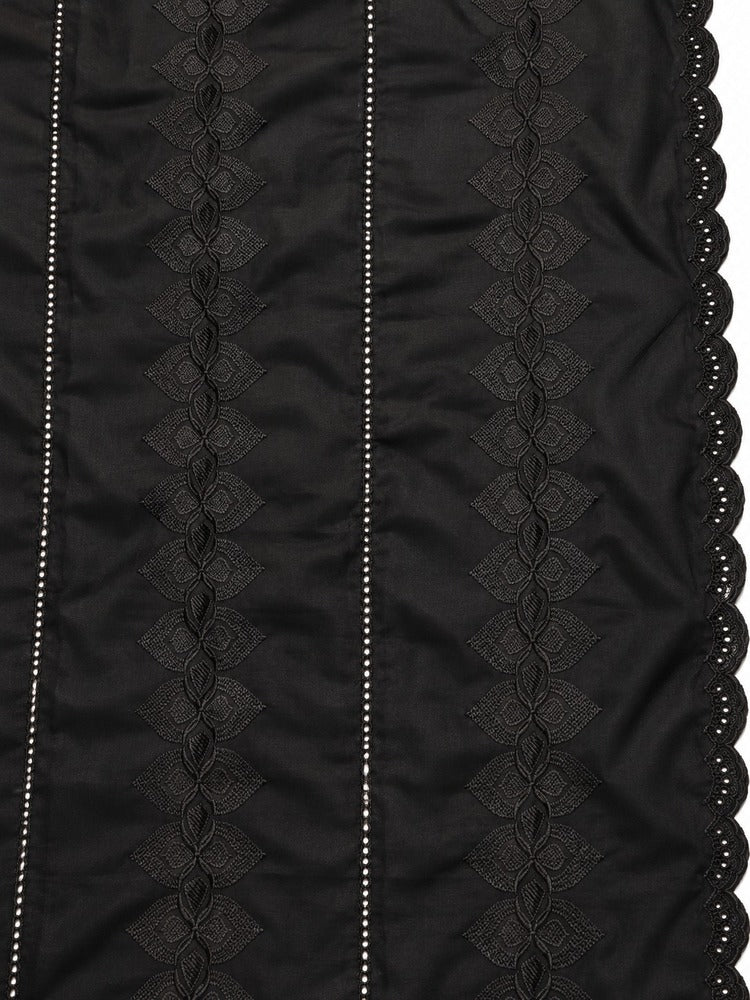 Black Chikankari chaddar with intricate floral embroidery