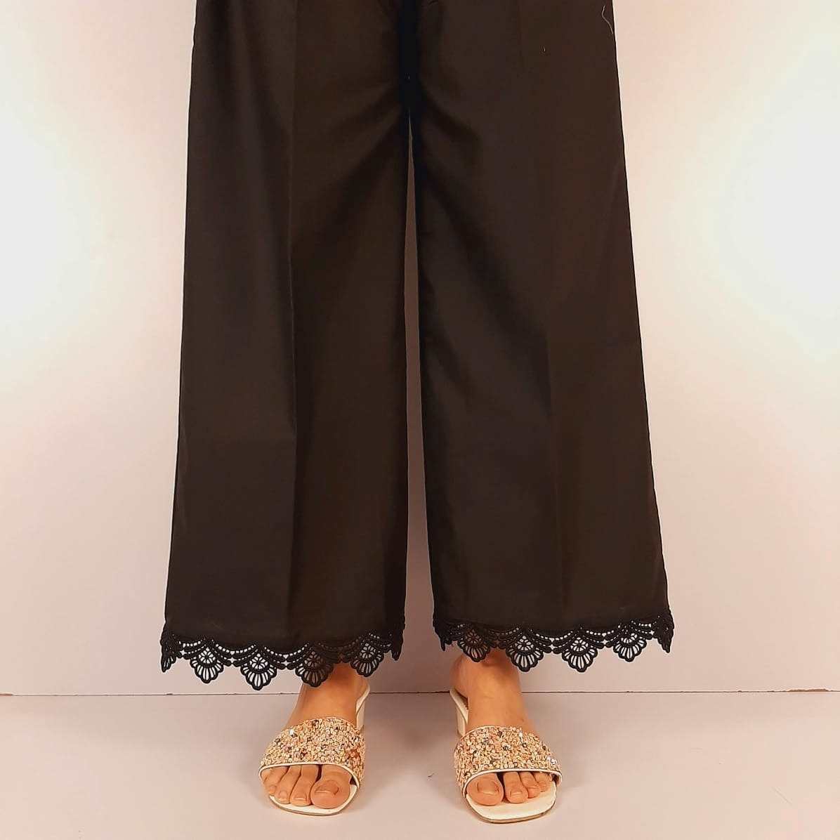 Bottom Lace cotton Palazo - Black - ZT303