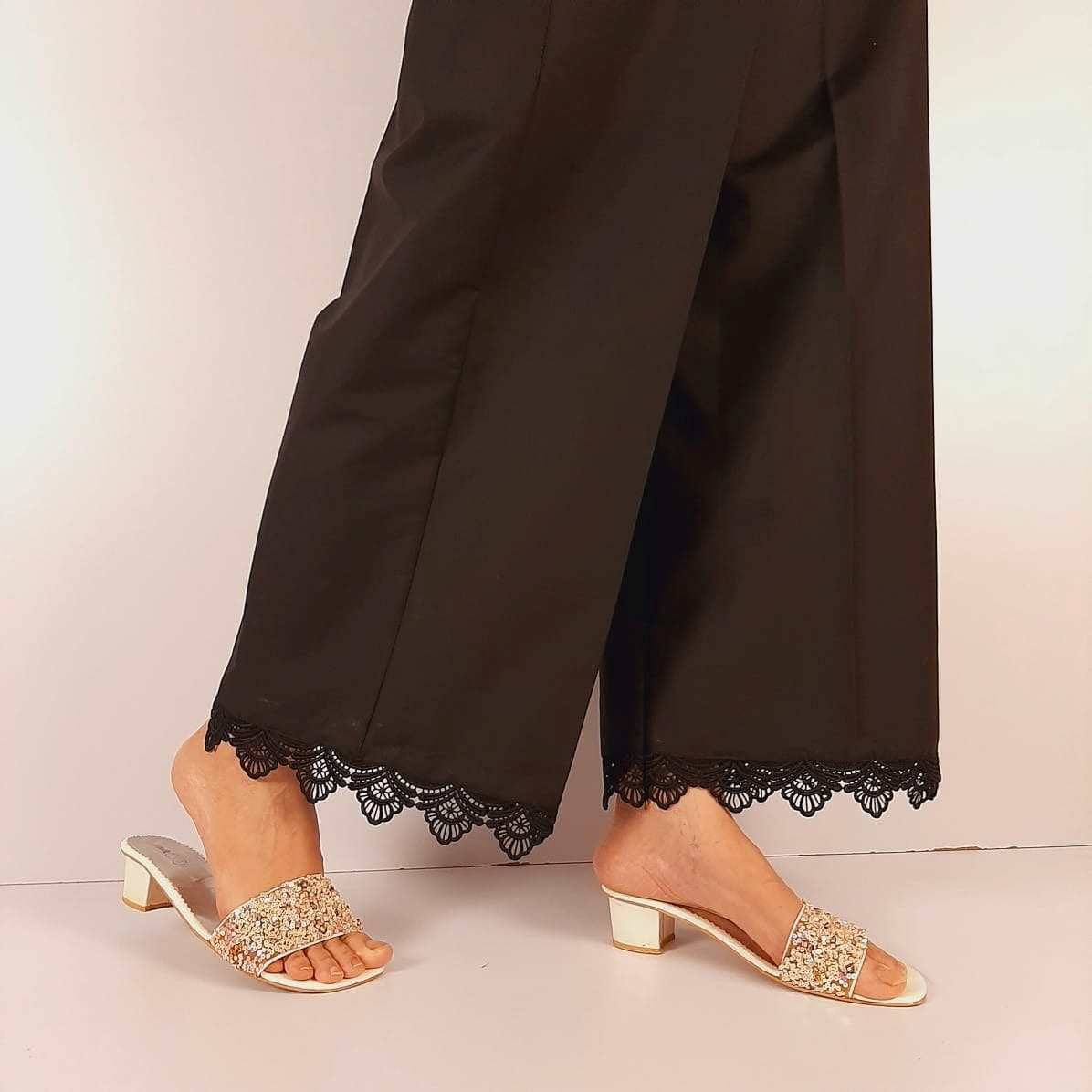 Bottom Lace cotton Palazo - Black - ZT303