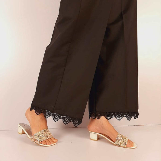Bottom Lace cotton Palazo - Black - ZT303