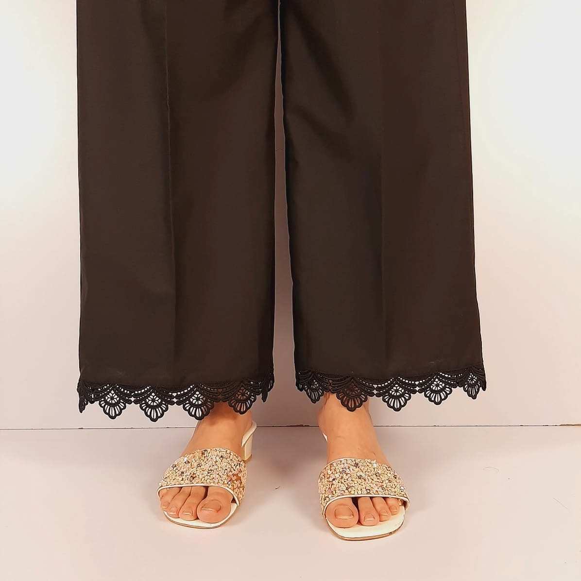 Bottom Lace cotton Palazo - Black - ZT303