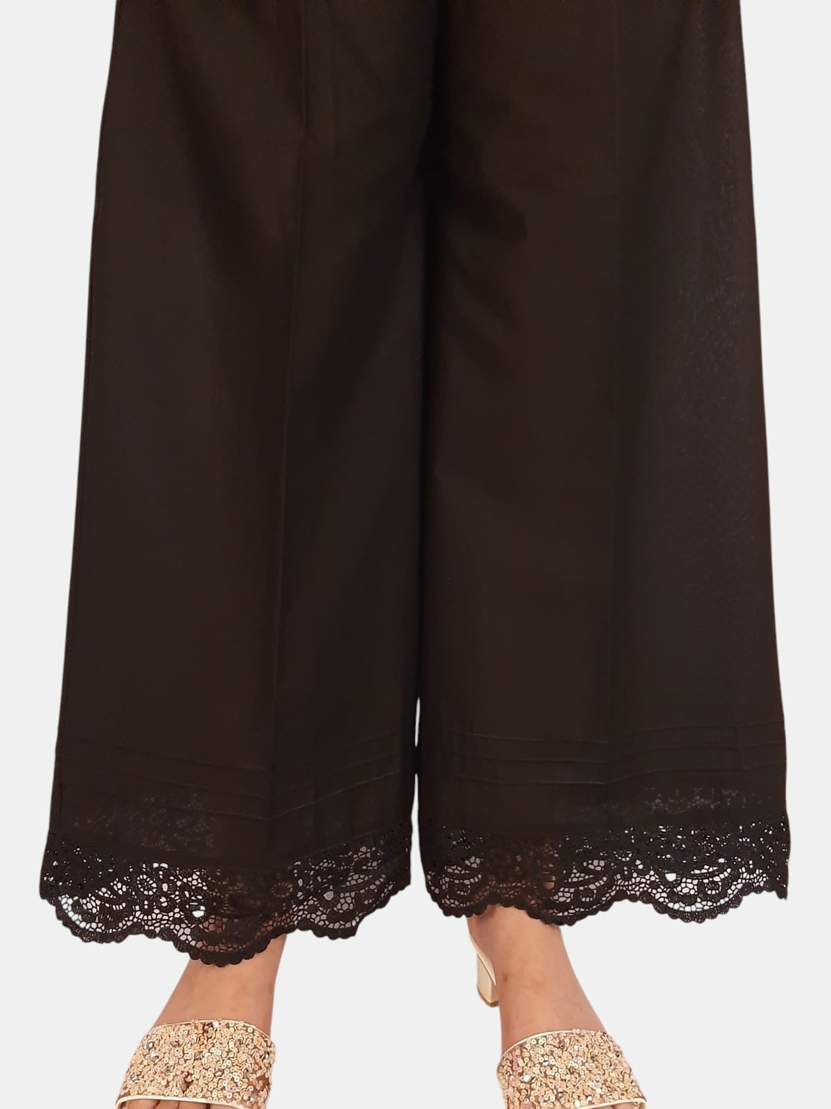 Black Pallazo With Bottom Lace - Cotton - ZT332