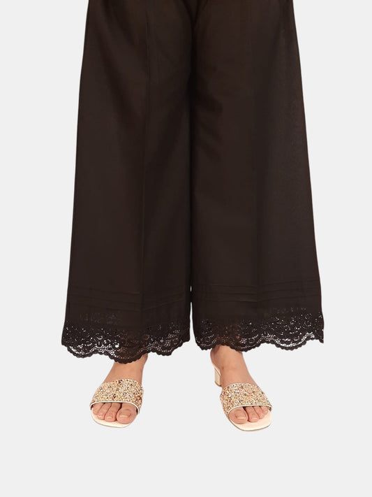Black Pallazo With Bottom Lace - Cotton - ZT332