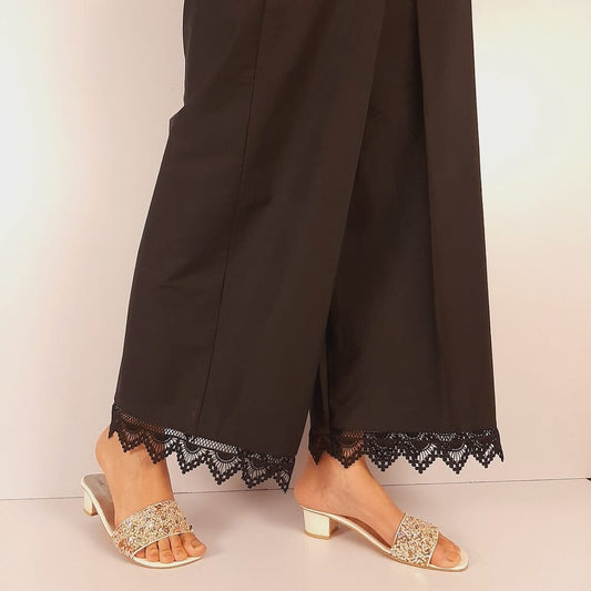 Cotton Palazzo With Bottom Lace - Black - ZT511