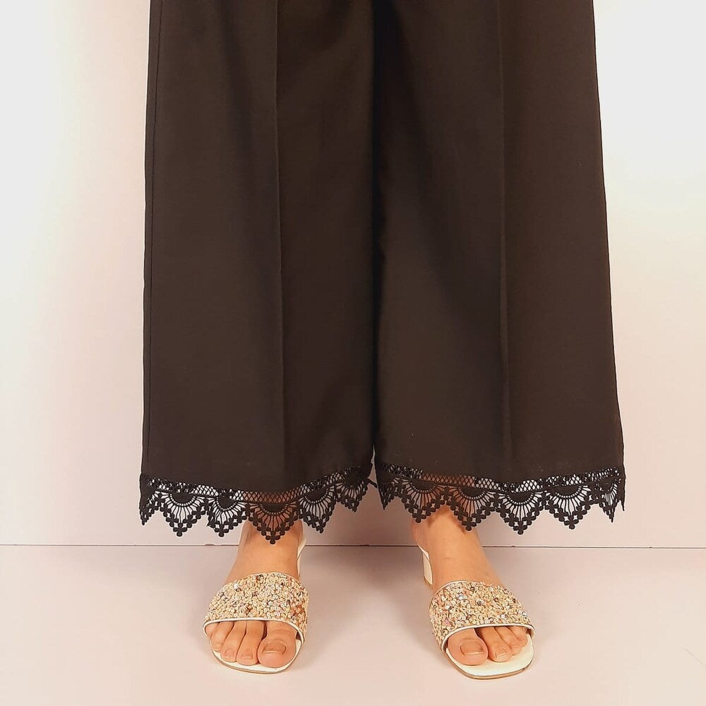 Cotton Palazzo With Bottom Lace - Black - ZT511