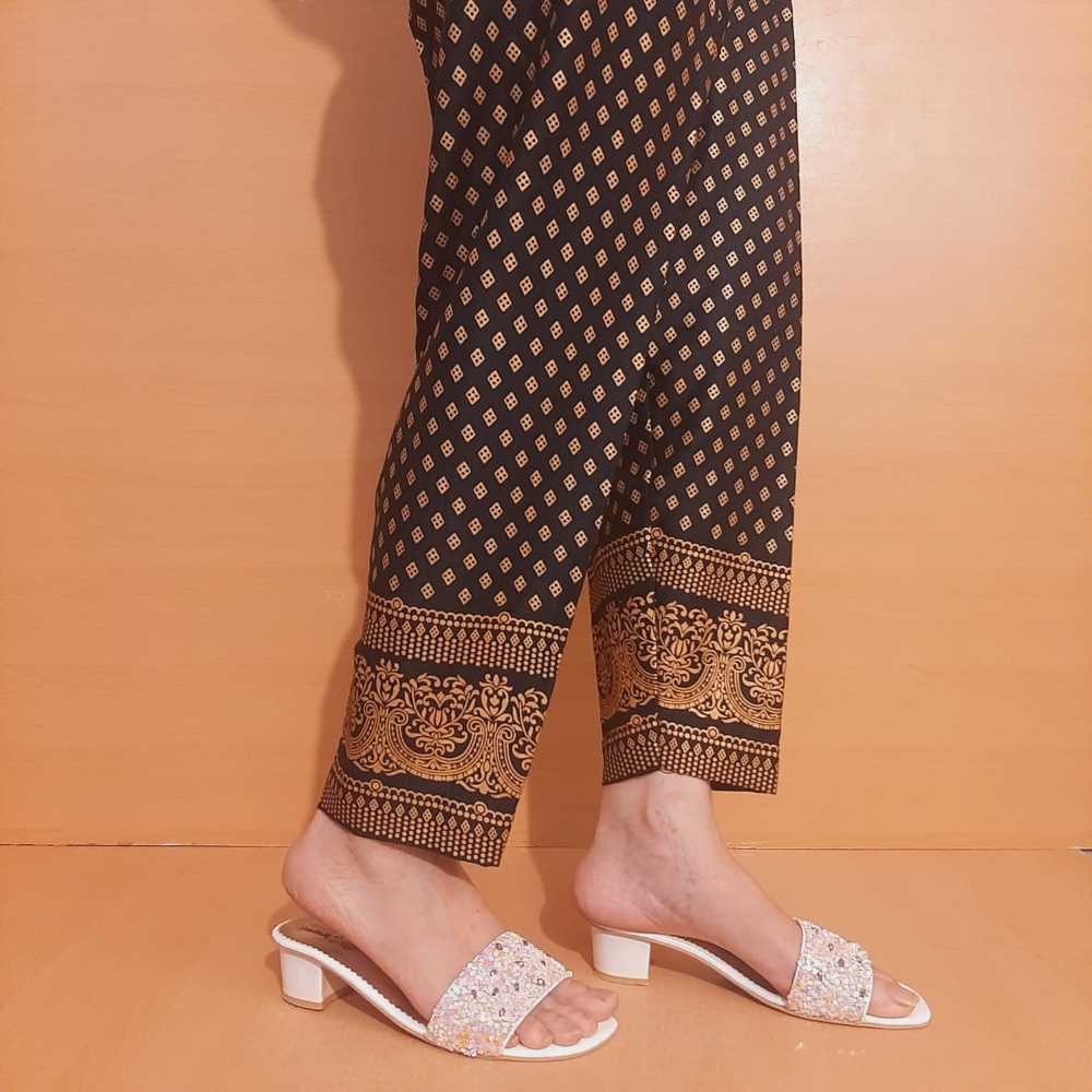 Block Print Trouser Linen - Black / Gold - ZT536