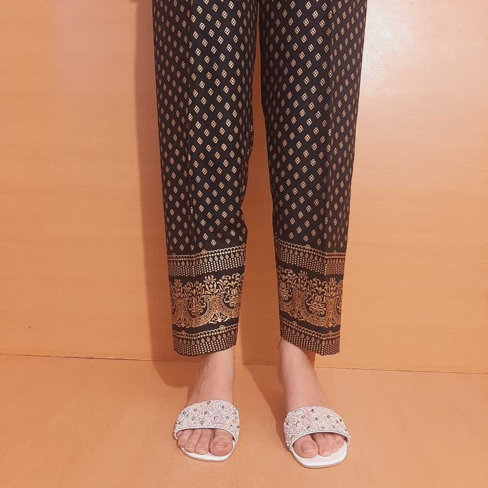 Block Print Trouser Linen - Black / Gold - ZT536