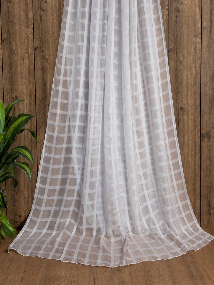 Checked chiffon dupatta - White - ZD58