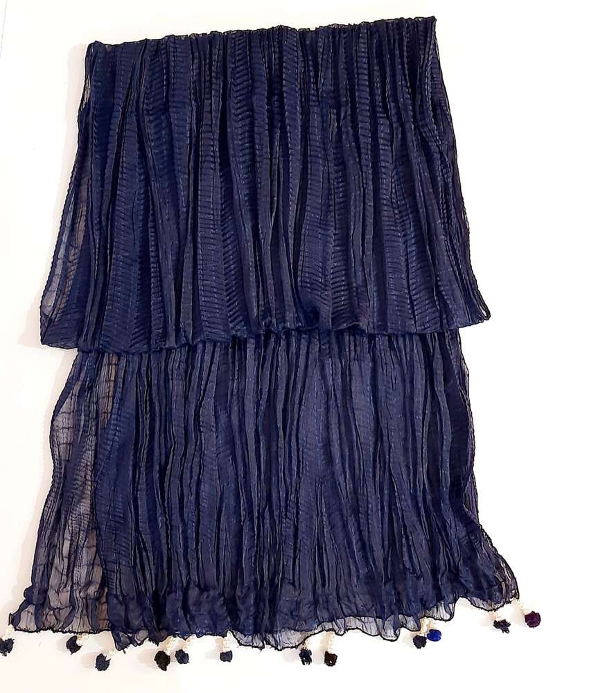 chiffon crush dupatta with bottom tassels navy