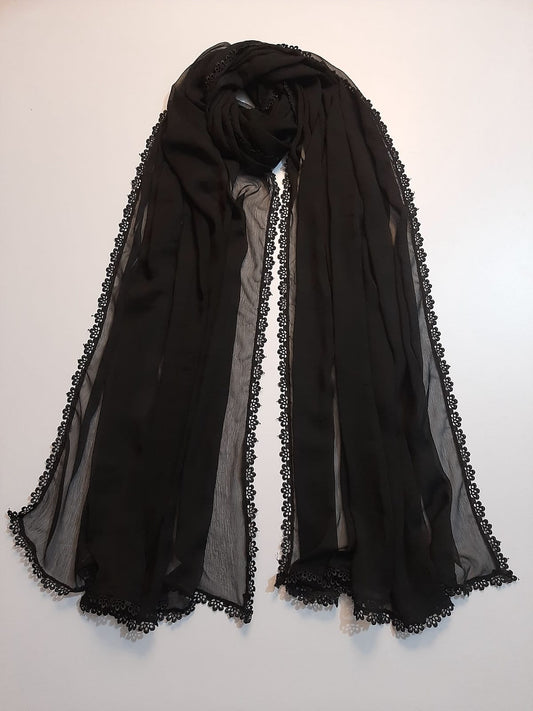Chiffon Dupatta With 4 Sided Lace – Black