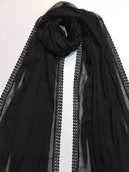 Chiffon Dupatta With 4 Sided Lace β Black - ZD120