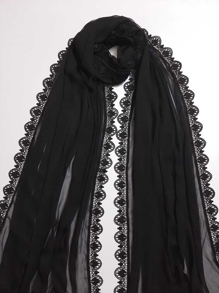 Chiffon Dupatta With 4 Sided Lace – Black - ZD23
