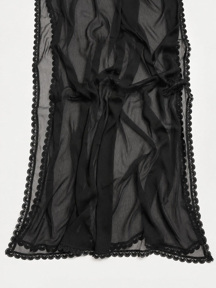 Chiffon Dupatta With 4 Sided Lace – Black - ZD422