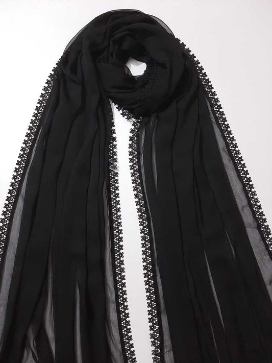 Chiffon Dupatta With 4 Sided Lace – Black - ZD436