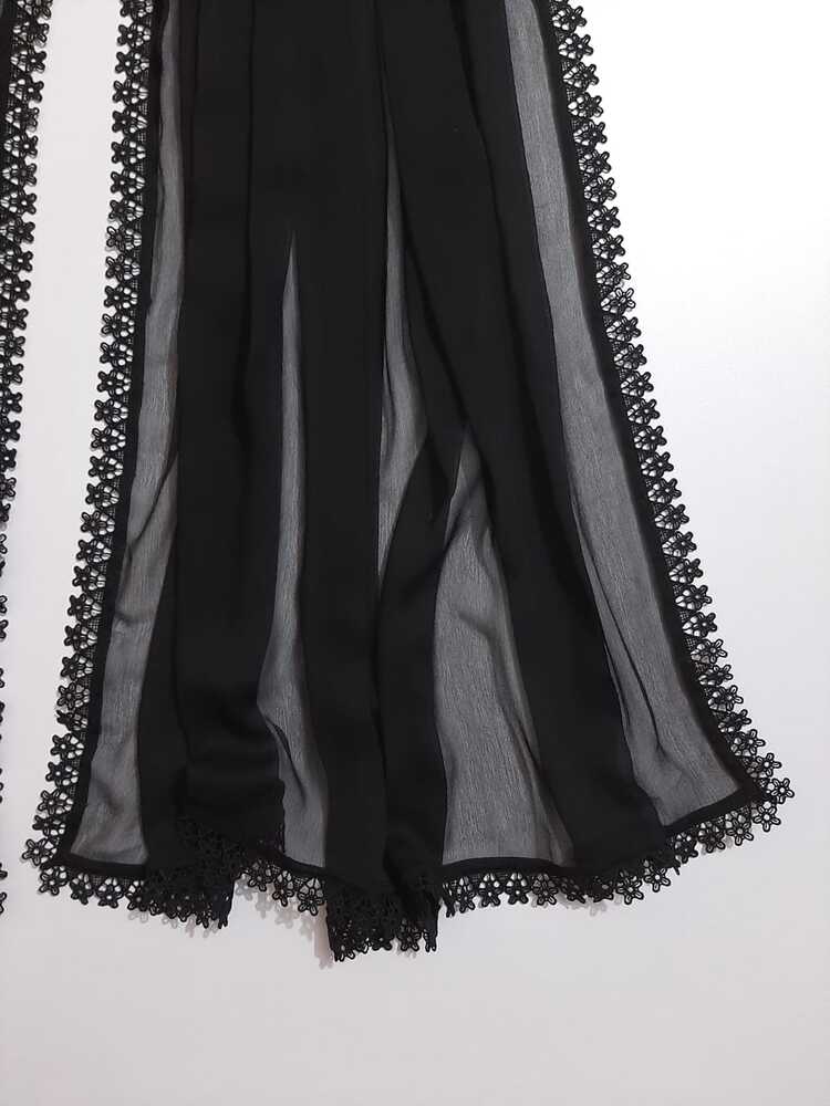Chiffon Dupatta With 4 Sided Lace – Black - ZD436