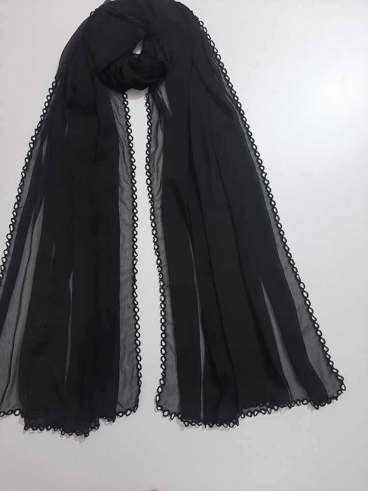 Chiffon Dupatta With 4 Sided Lace – Black - ZD651