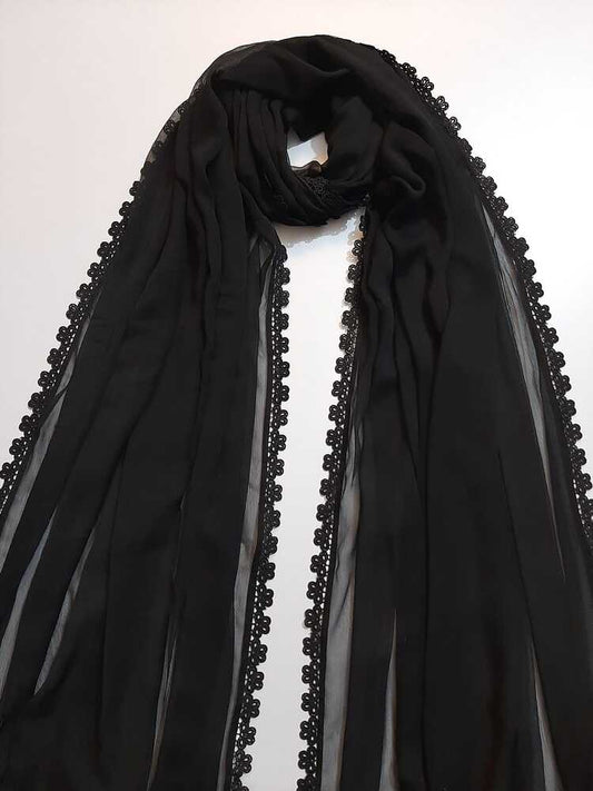 Chiffon dupatta With 4 Sided Lace - Black - ZD809