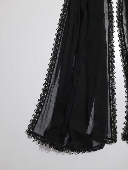 Chiffon dupatta With 4 Sided Lace - Black - ZD902