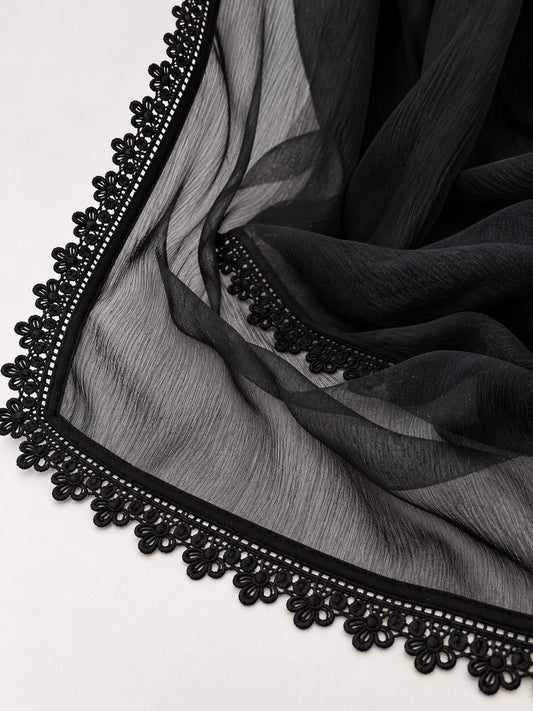 Chiffon Dupatta With 4 Sided Lace – Black - ZD937