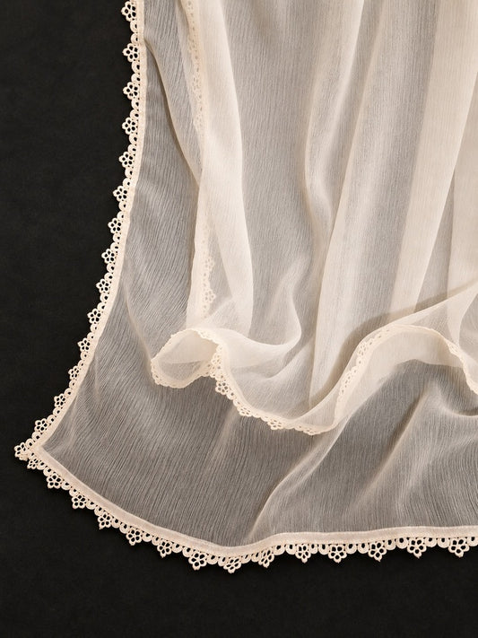 Chiffon dupatta With 4 Sided Lace - Cream - ZD808