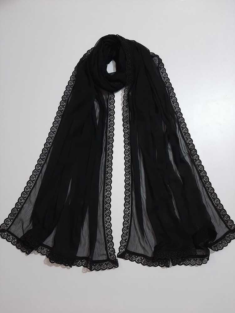 Chiffon Dupatta With 4 Sided Lace – Black