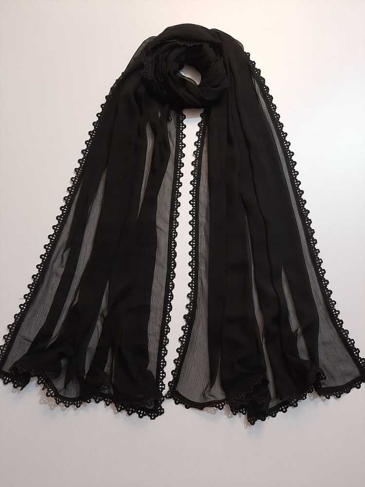 Chiffon Dupatta With 4 Sided Lace – Black