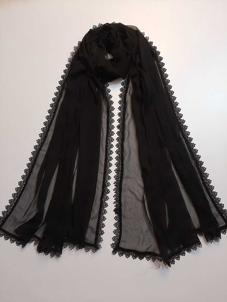 Chiffon Dupatta With 4 Sided Lace – Black