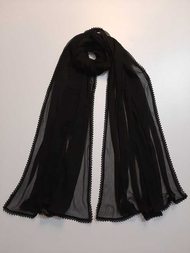 Chiffon Dupatta With 4 Sided Lace – Black