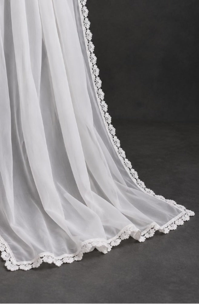 Chiffon Dupatta With 4 Sided Lace – White - ZD1259