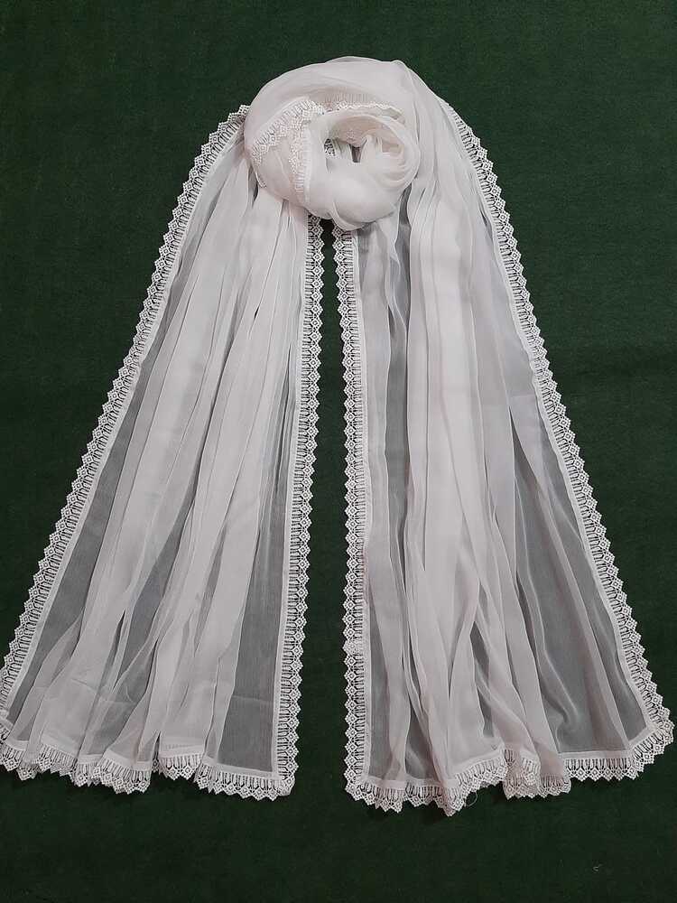 Chiffon Dupatta With 4 Sided Lace – White